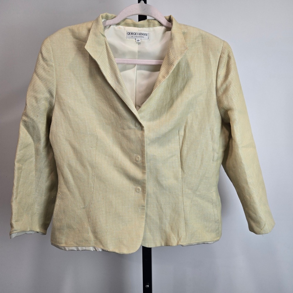 Giorgio Armani Le Collezioni Yellow Linen Textured Blazer Jacket 10 Vintage 80s